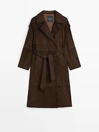 Long suede leather trench coat