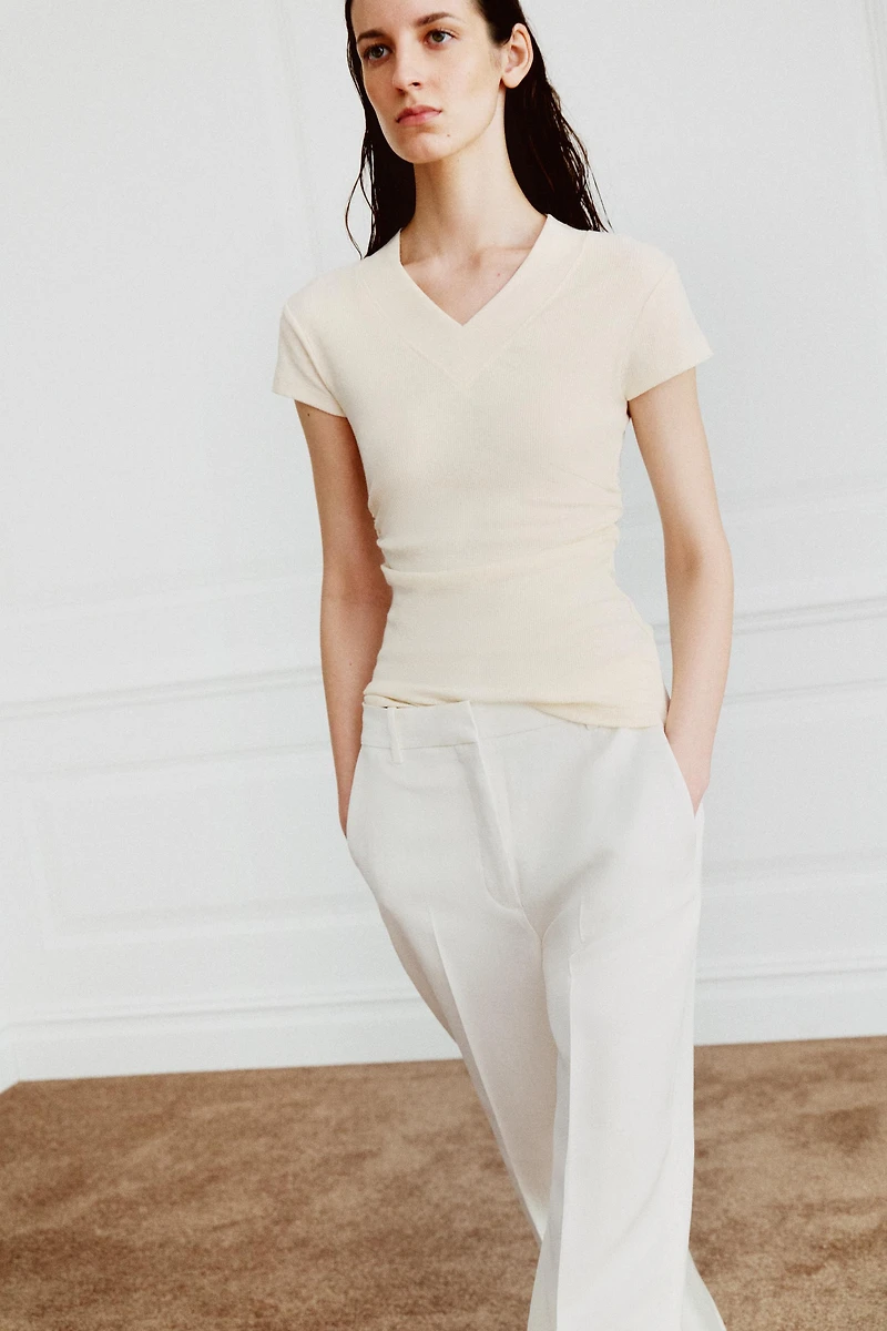 DRAPED LINEN BLEND T-SHIRT