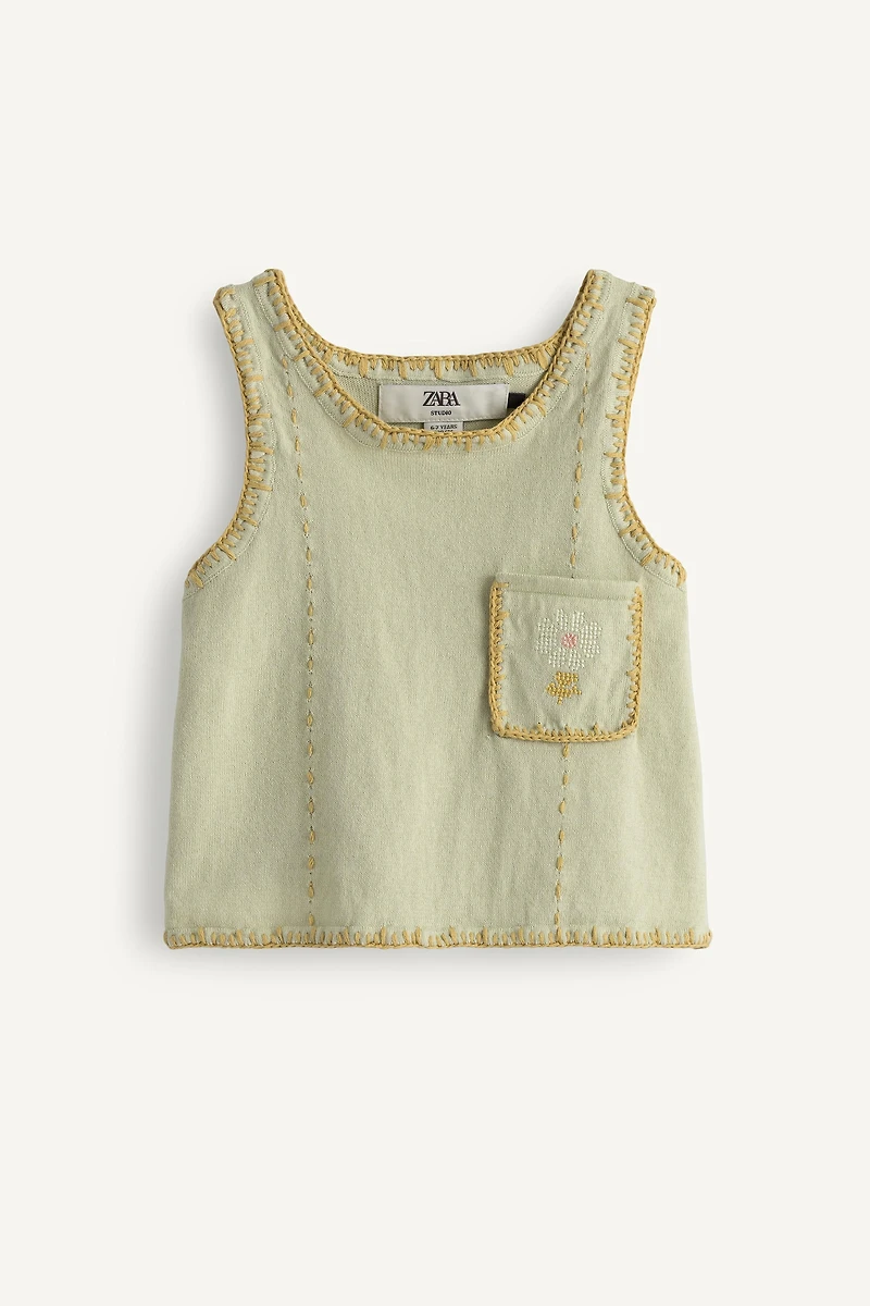 LIMITED EDITION CONTRAST EMBROIDERED KNIT TOP