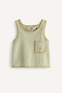 LIMITED EDITION CONTRAST EMBROIDERED KNIT TOP
