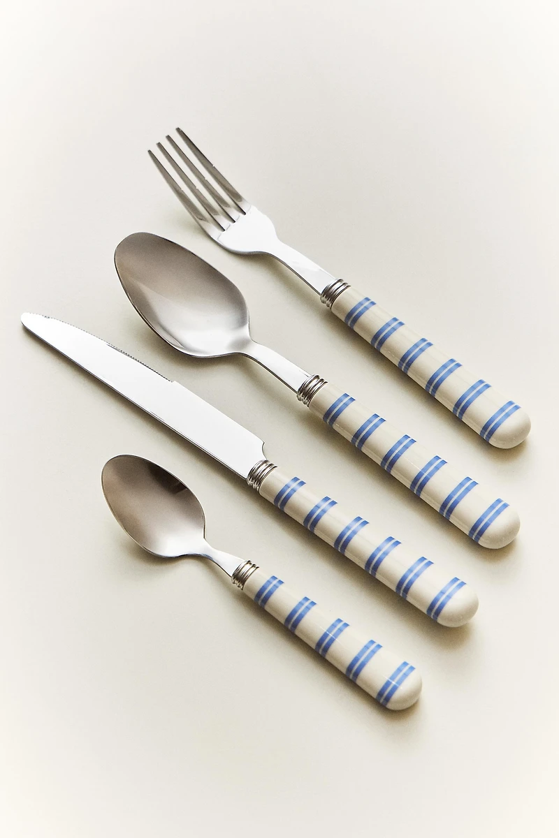 STRIPED HANDLE FLATWARE SET (SET OF 4)