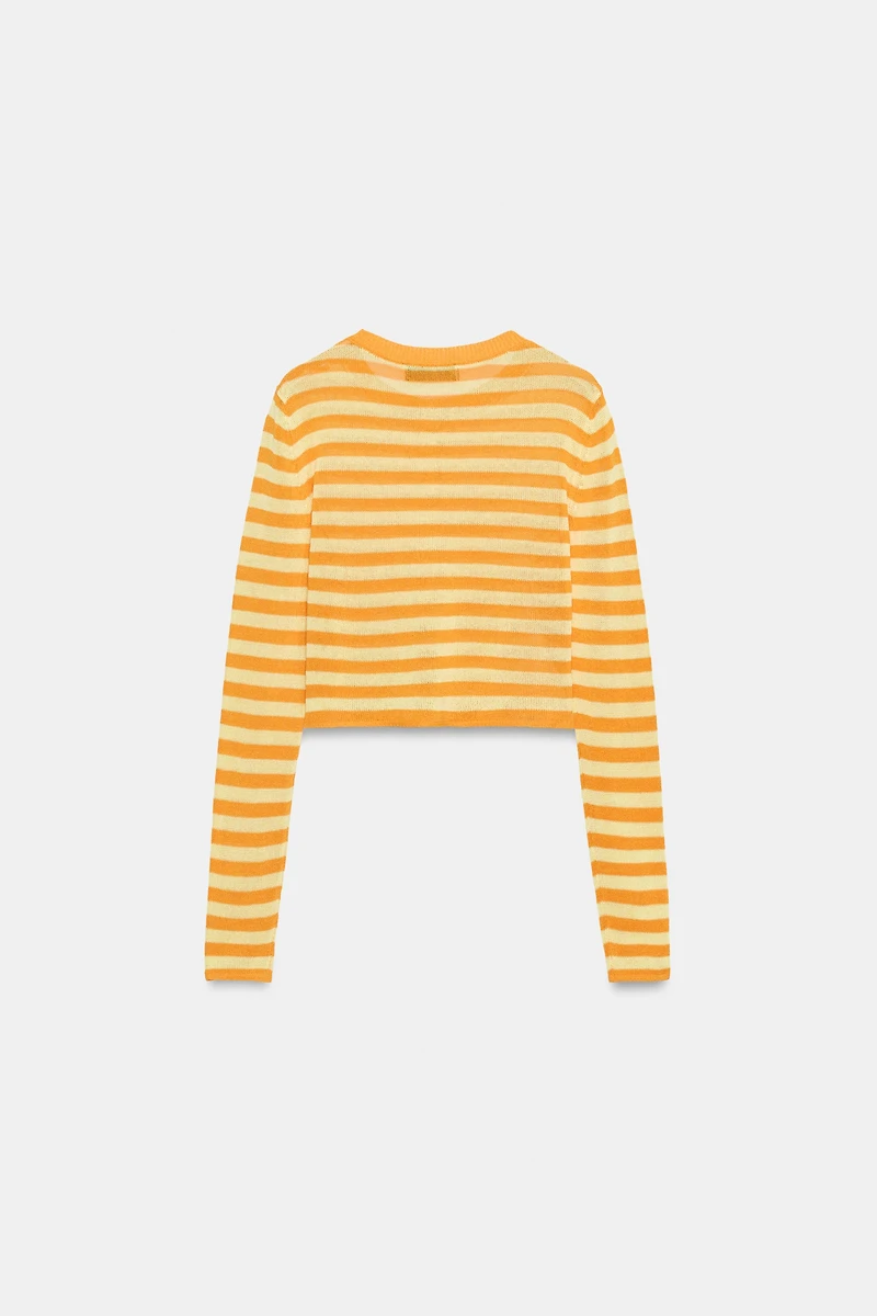 STRIPED CROPPED KNIT JACKET