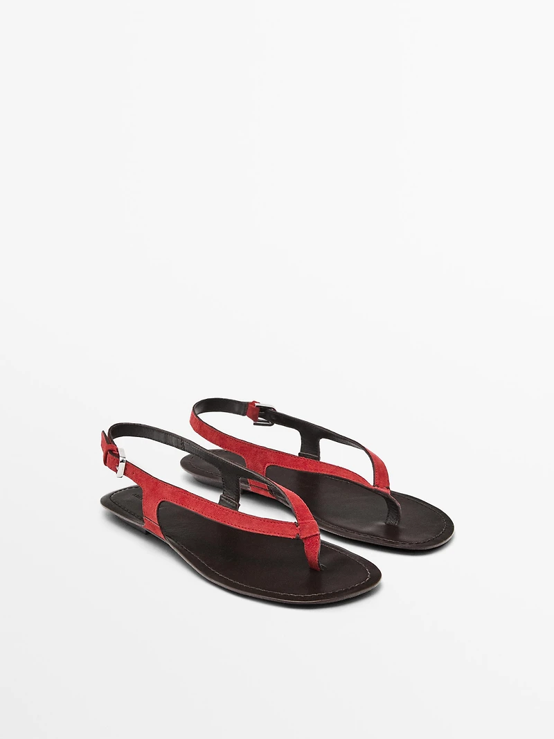 Split suede flat sandals