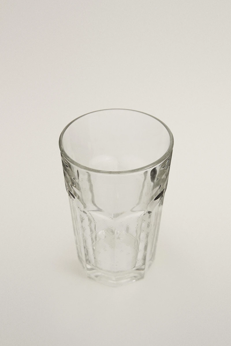RAISED FLORAL DESIGN GLASS TUMBLER