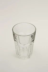 RAISED FLORAL DESIGN GLASS TUMBLER