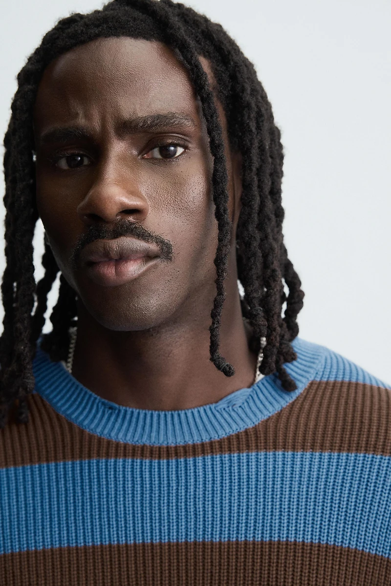STRIPED PURL KNIT SWEATER