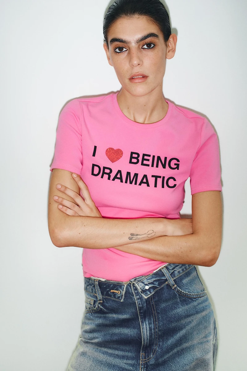 RHINESTONE TEXT T-SHIRT