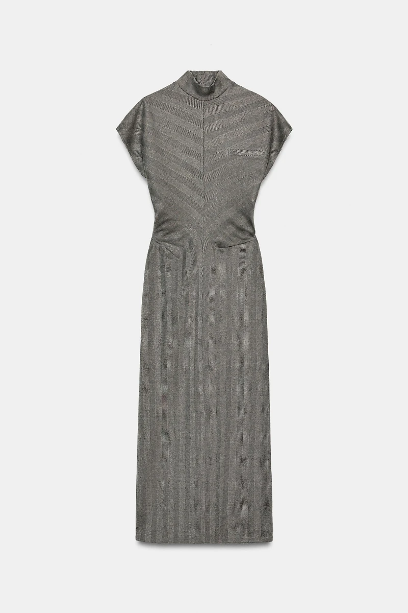 HERRINGBONE MIDI DRESS