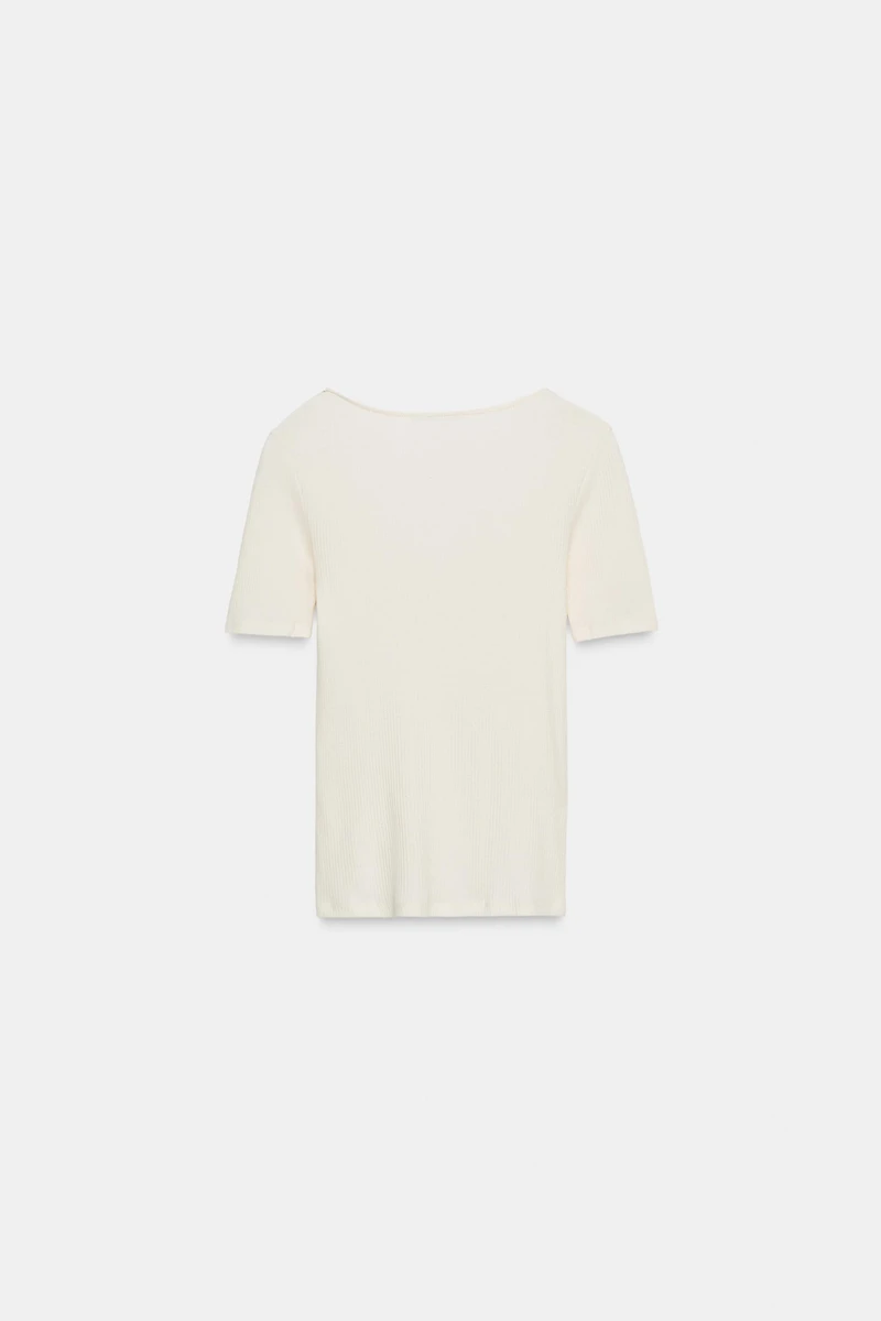 T-SHIRT CÔTELÉ DENTELLE