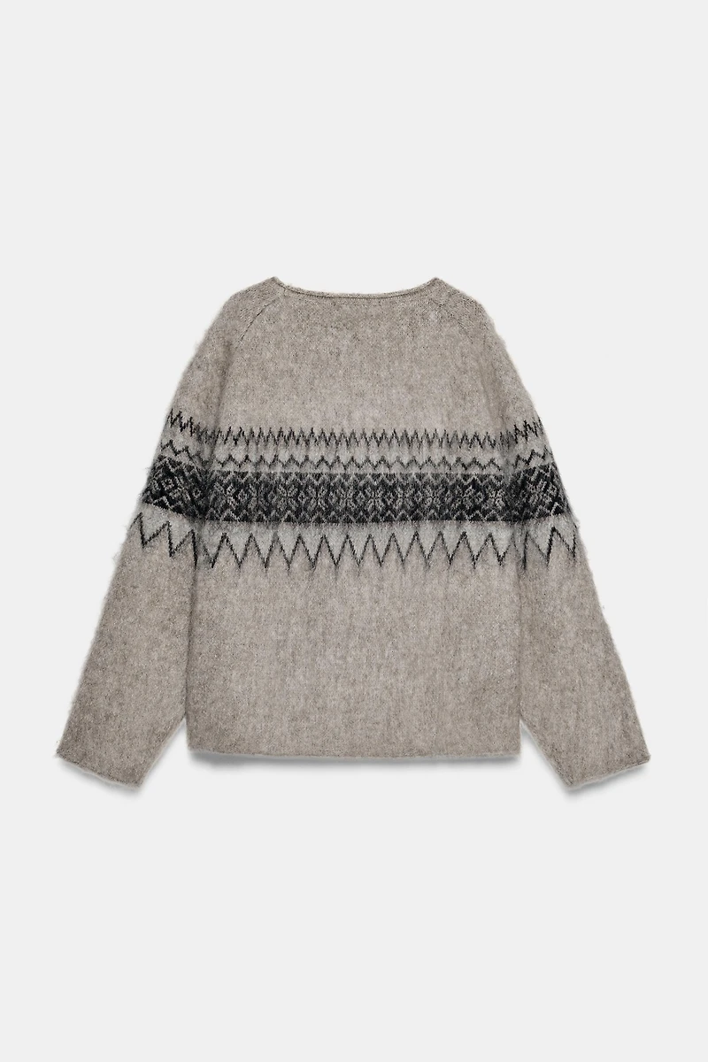 BRUSHED EFFECT JACQUARD KNIT JUMPER