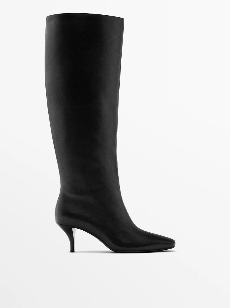 Leather stiletto heel boots