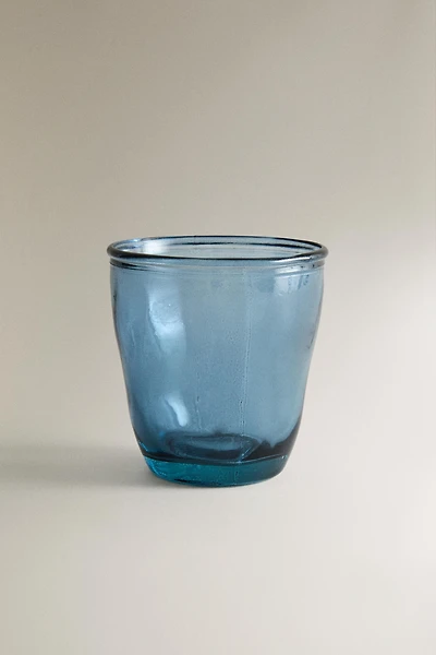 TRANSLUCENT BLUE GLASS TOOTHBRUSH TUMBLER