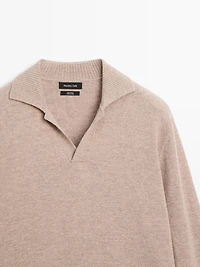 Wool V-neck knit polo sweater