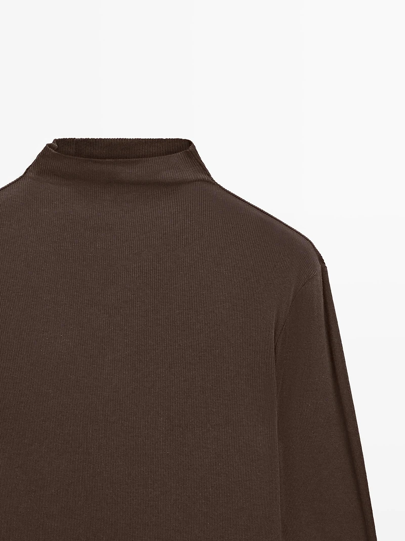 Ribbed long sleeve cotton T-shirt