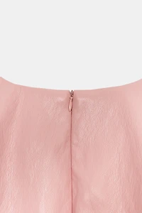 FAUX LEATHER SHOULDER PLEAT TOP