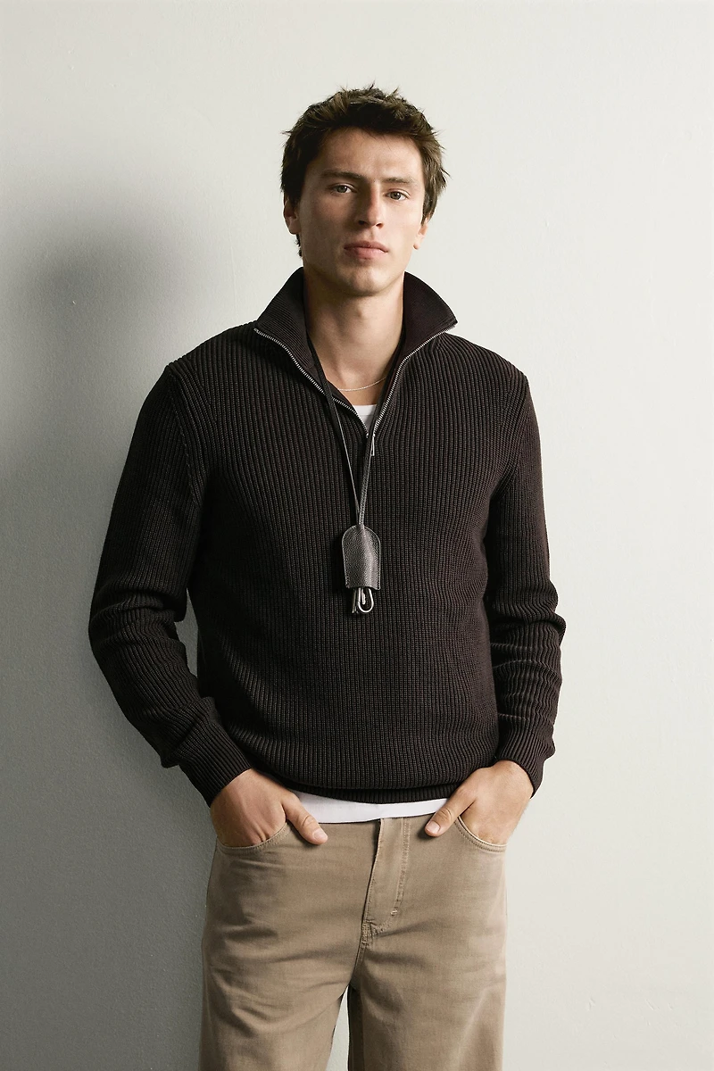 PURL KNIT QUARTER-ZIP JUMPER