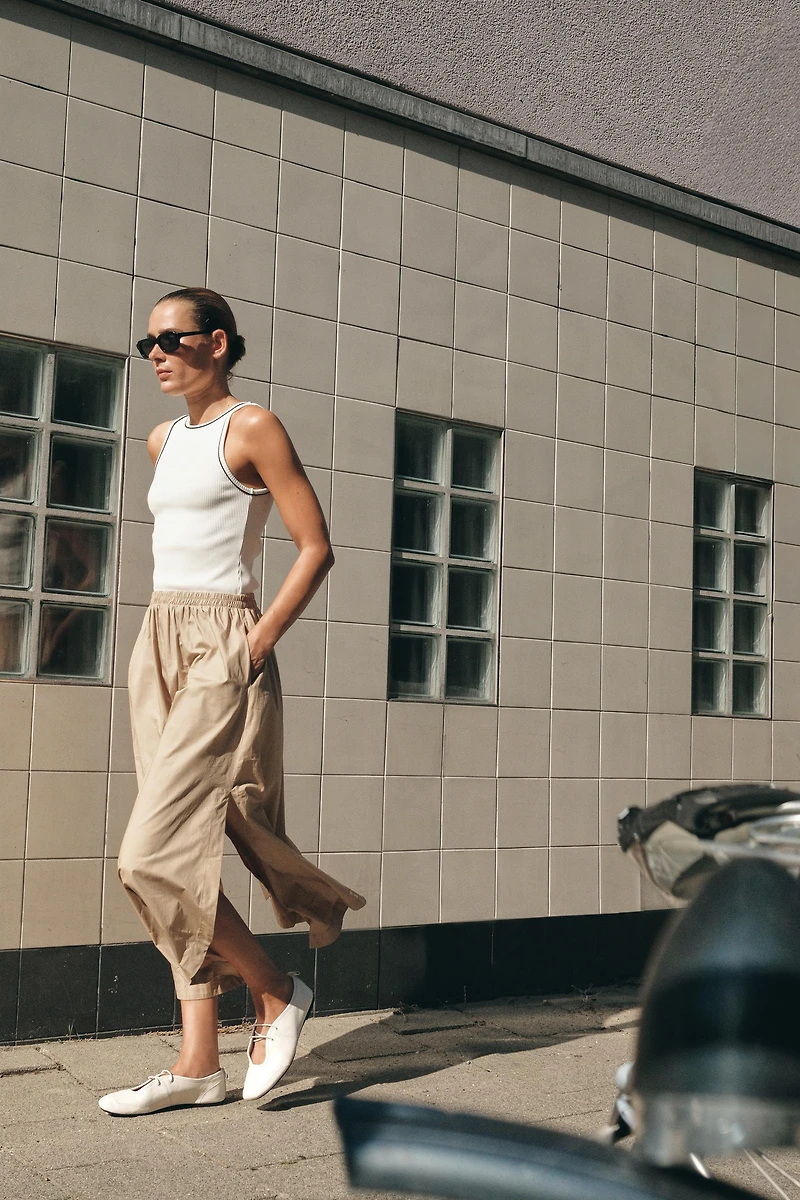 COMBINED POPLIN MIDI DRESS