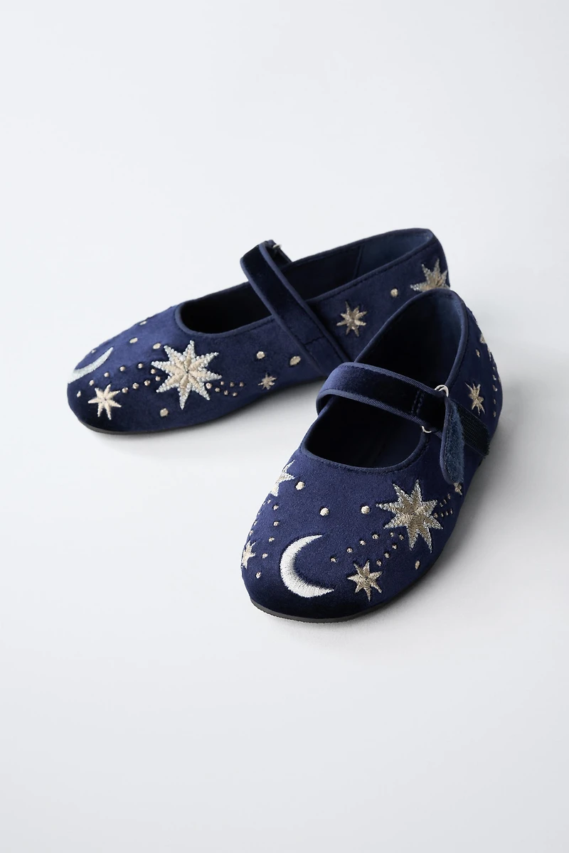 EMBROIDERED VELVET BALLET FLATS