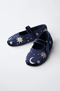 EMBROIDERED VELVET BALLET FLATS