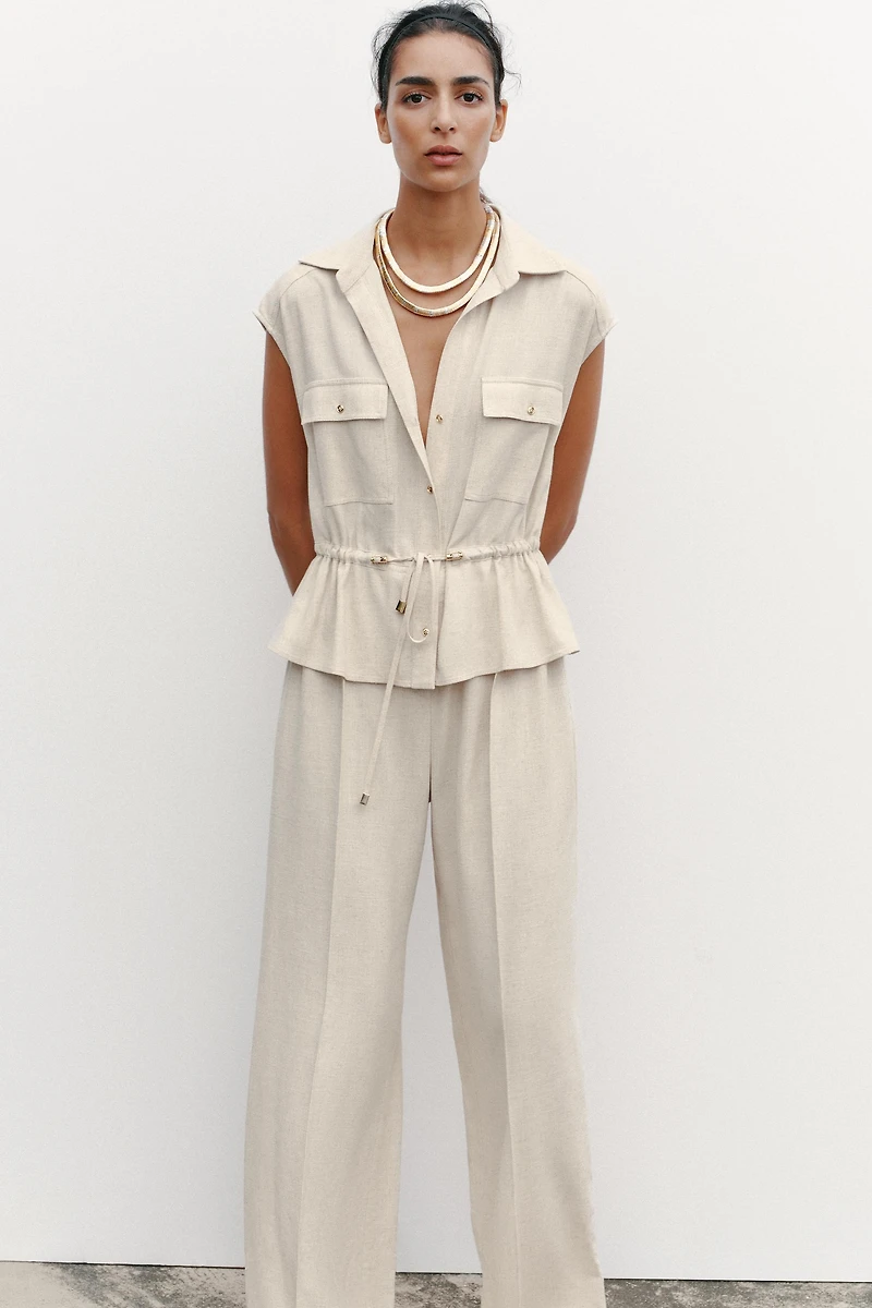 LINEN TWO-PIECE EFFECT JUMPSUIT
