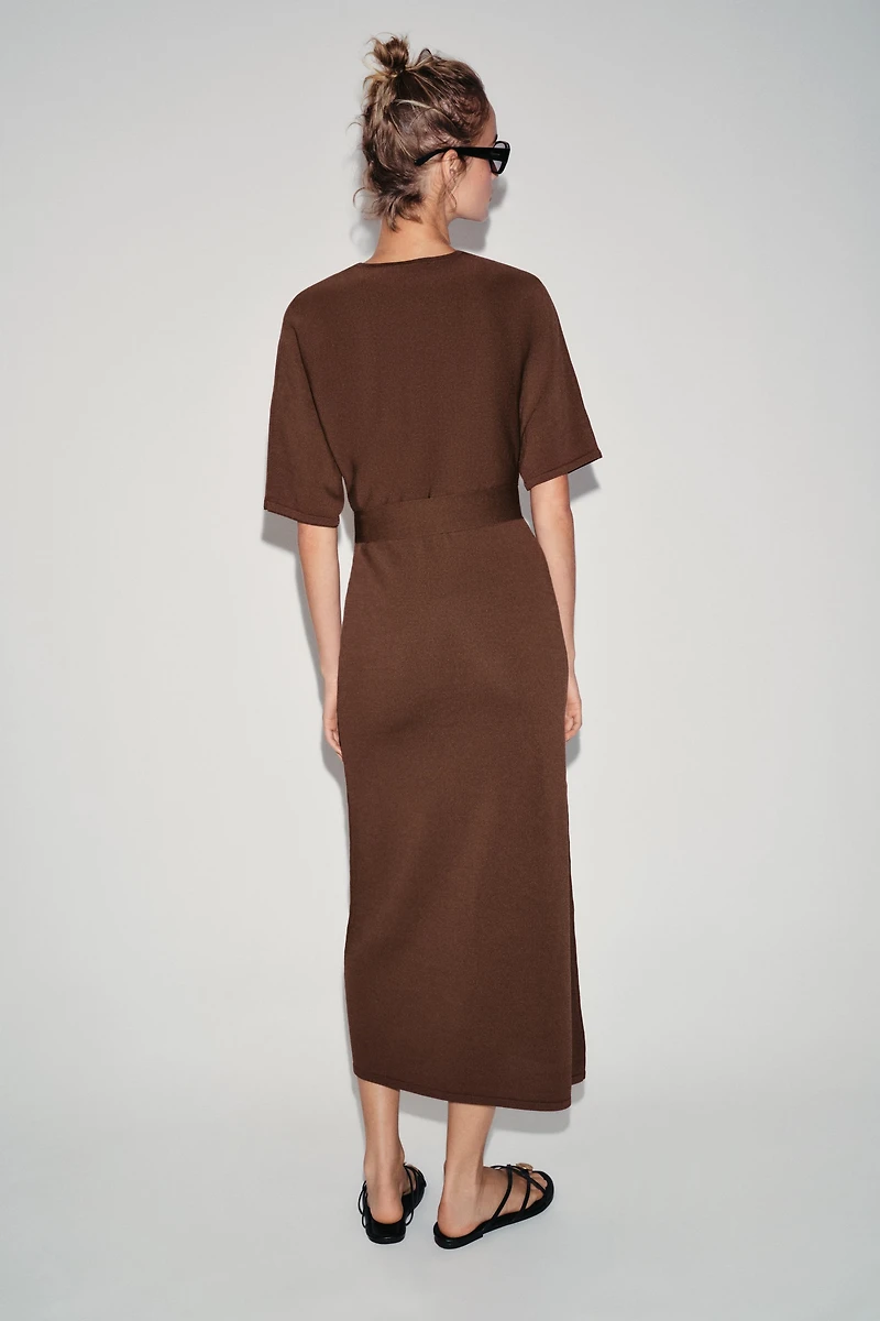 BELTED KNIT MIDI DRESS