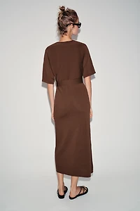 BELTED KNIT MIDI DRESS