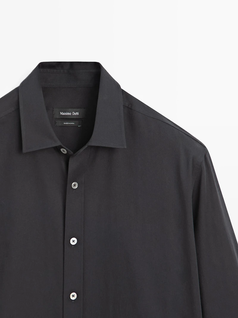 Regular fit cotton blend shirt