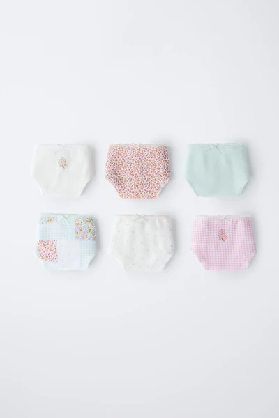6-14 YEARS/ SIX-PACK OF PATCHWORK AND RIBBED FLORAL UNDERWEAR