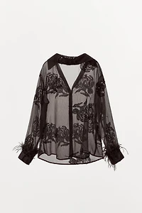 SEMI-SHEER SEQUIN FEATHER BLOUSE