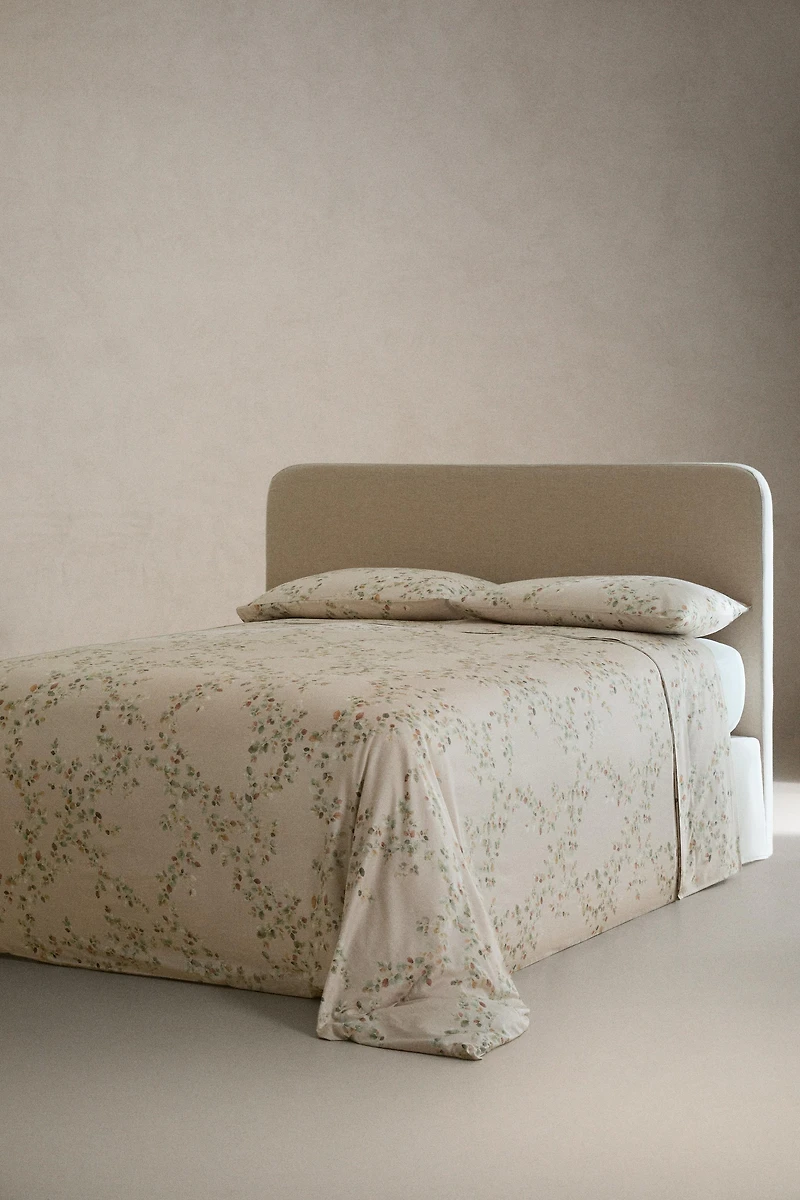 HOUSSE DE COUETTE SATIN IMPRIMÉ FEUILLES