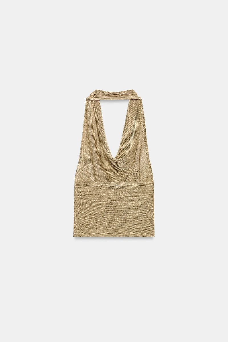 TOP EN MAILLE HALTER À FIL MÉTALLISÉ