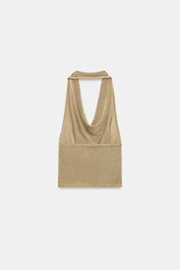TOP EN MAILLE HALTER À FIL MÉTALLISÉ