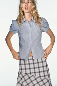 CHEMISE À CARREAUX EN POPELINE ÉLASTIQUE
