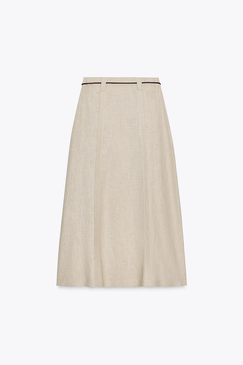 LINEN BELTED MIDI SKIRT