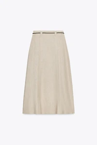 LINEN BELTED MIDI SKIRT