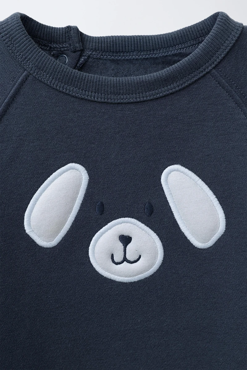 EMBROIDERED PUPPY PLUSH JUMPSUIT