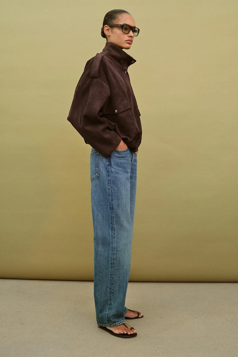 FAUX SUEDE JACKET WITH SHOULDER TABS