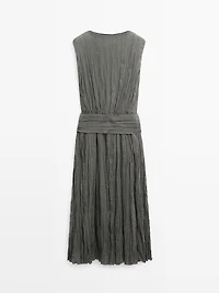 Textured flowing fabric dress with sash belt