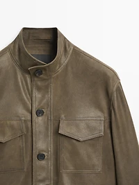 Distressed-effect goatskin leather jacket