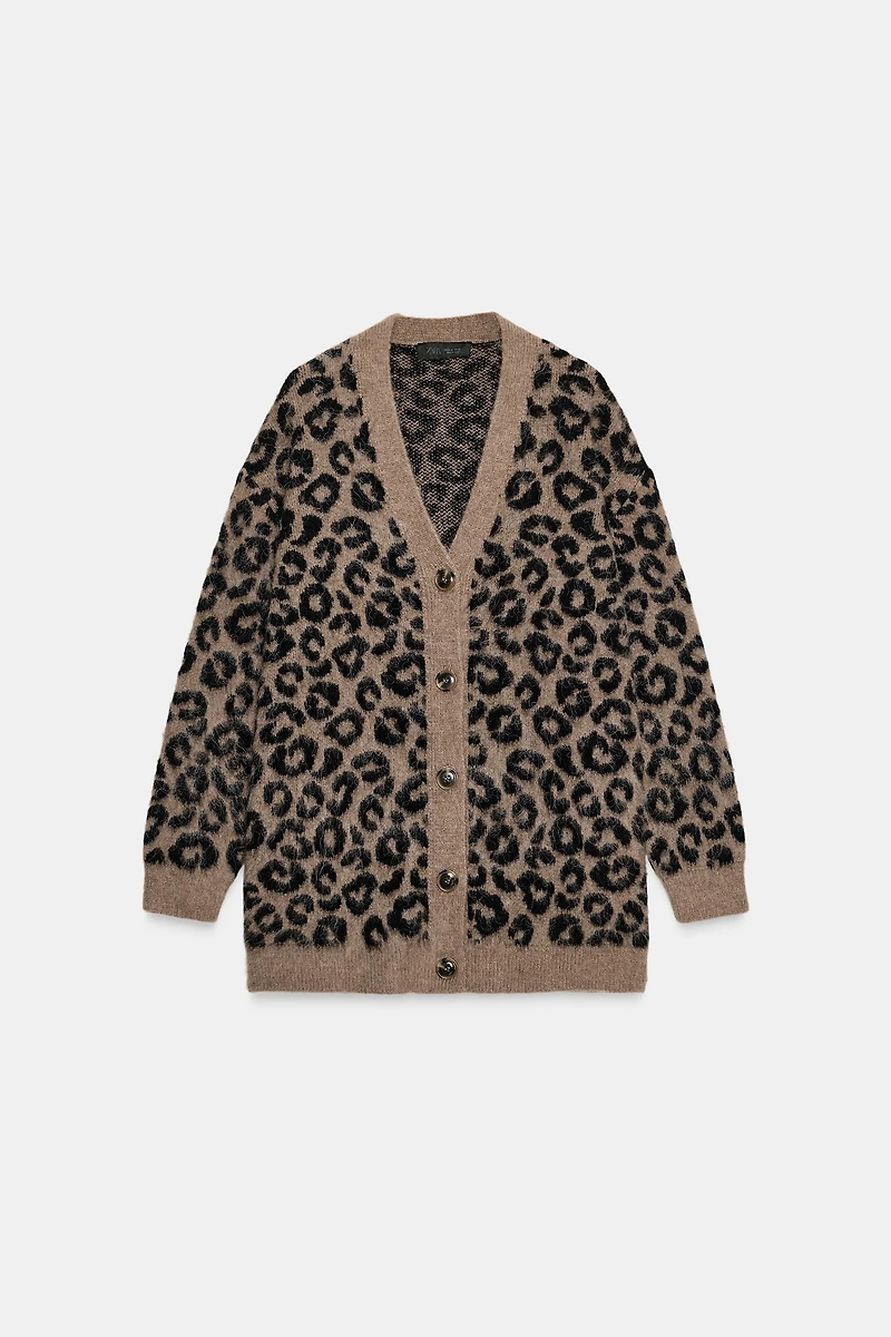 OVERSIZED ANIMAL JACQUARD KNIT CARDIGAN