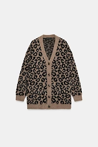 OVERSIZED ANIMAL JACQUARD KNIT CARDIGAN