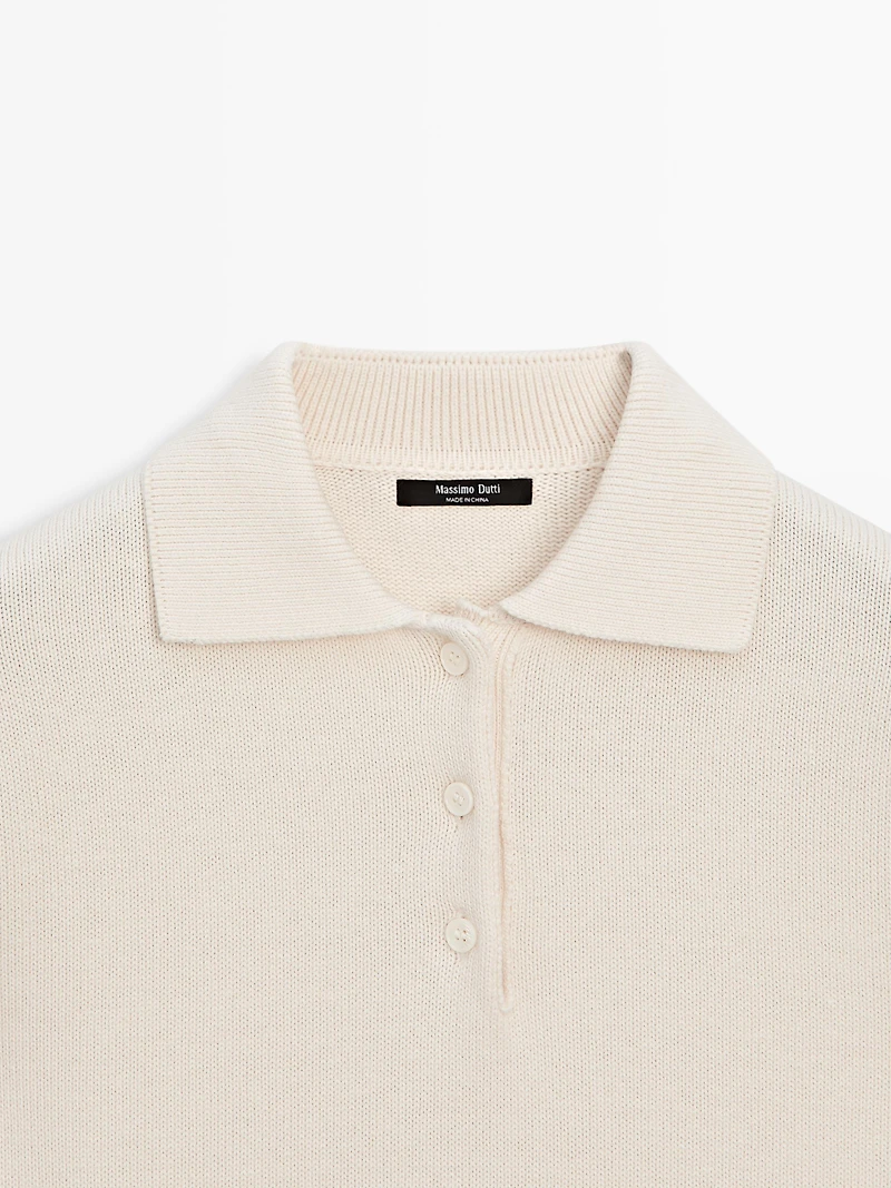 Wool blend knit polo sweater