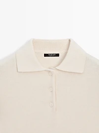 Wool blend knit polo sweater