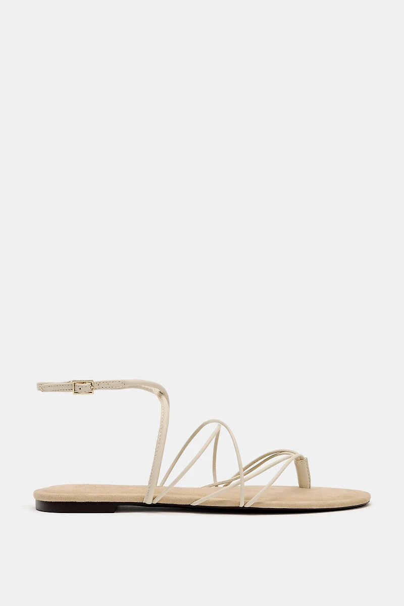 STRAPPY LEATHER FLAT SANDALS