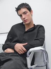 100% linen stand collar shirt