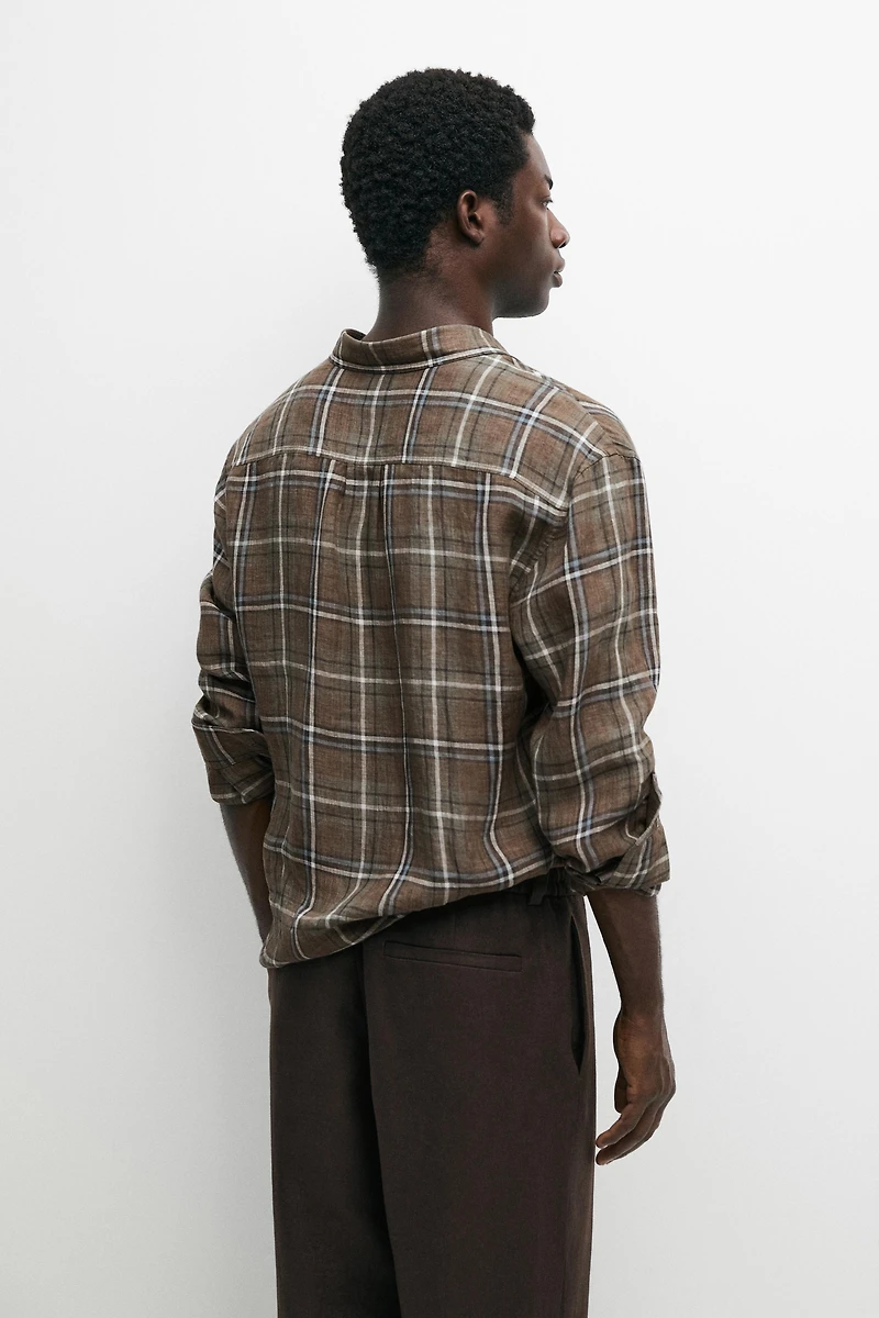 100% linen regular fit check shirt