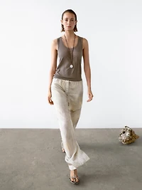 Round neck top with seam details
