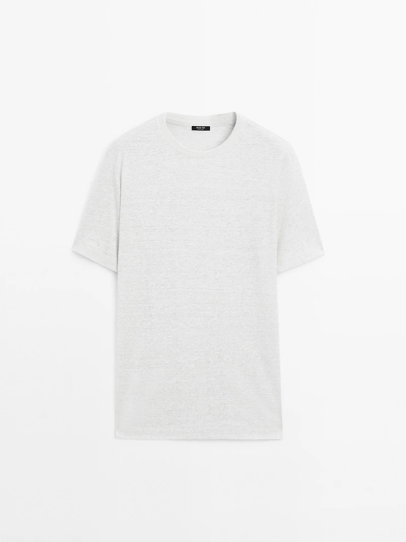 Linen blend contrast knit T-shirt