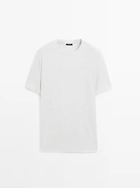 Linen blend contrast knit T-shirt