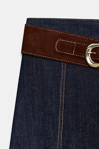 Z1975 BELTED DENIM MIDI WRAP SKIRT